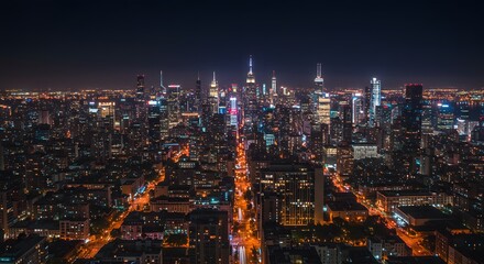 Fototapeta premium Night Lights of Manhattan: Aerial View of NYC Skyline