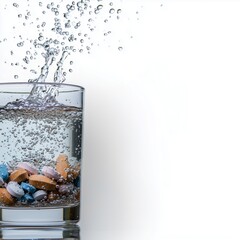 Healthcare splash drink visual with effervescent  vibrant tablets in pure water effervescent tablets splashing effect, effervescent tablets with vibrant color showing effervescent tablets dynamic