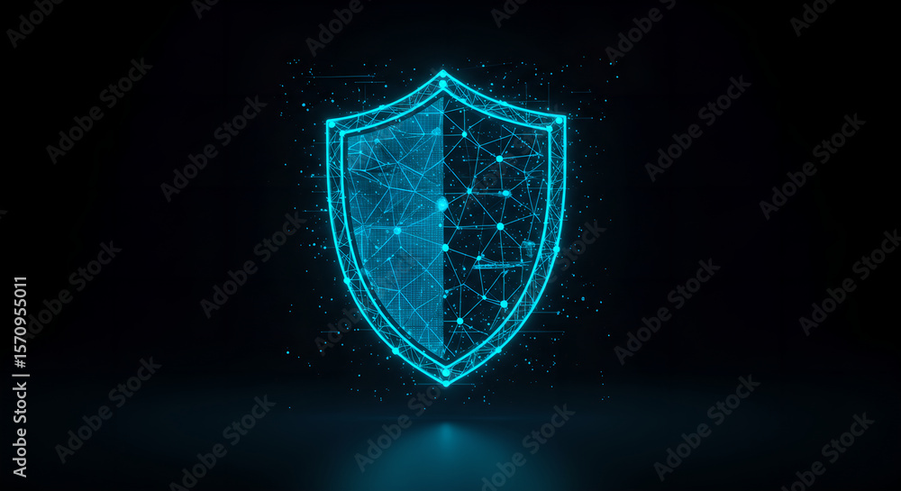 Poster digital shield icon with polygon line connections. cyber security and data protection concept. innov