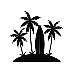 Surfboards and Palm Trees Silhouette