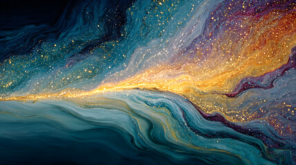 Abstract nebula artwork showcasing fluid swirls of colorful light gracefully dancing in cosmic darkness