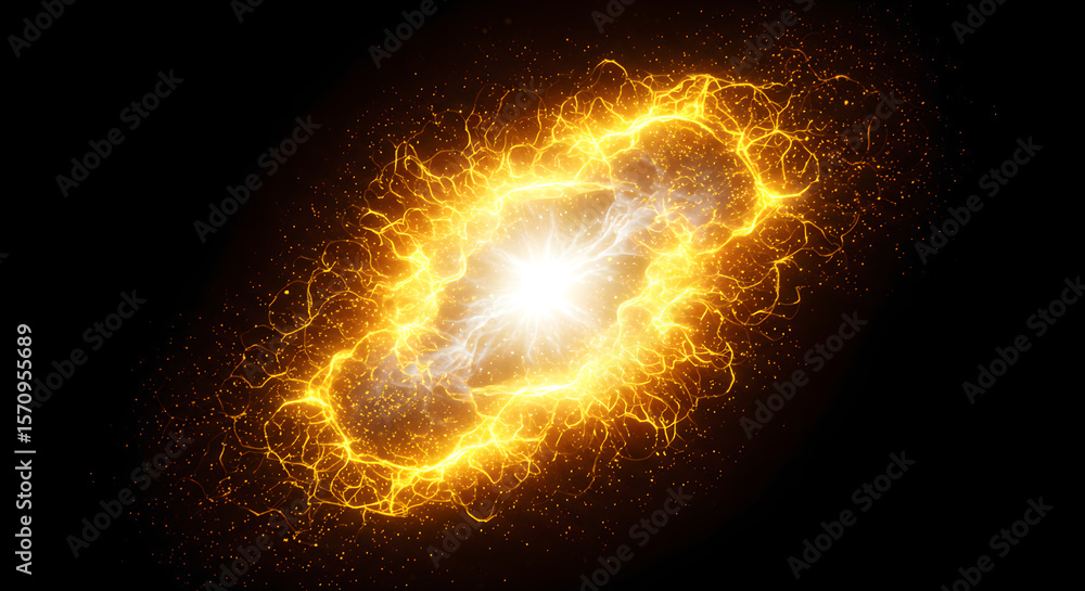 Poster energy burst with glowing plasma and electric discharge. abstract background of lightning or a nebul