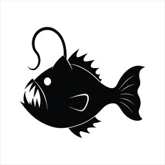 Underwater Monster Fish Black Silhouette
