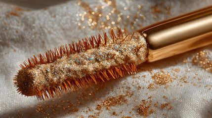Gold Mascara Wand with Shimmering Glitter Dust Close Up