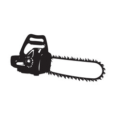 Chainsaw vector illustration, Chainsaw silhouette or line art vector icon with transparent background 