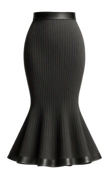 Charcoal grey mermaid skirt in ribbed knit with a fishtail flare and ankle length