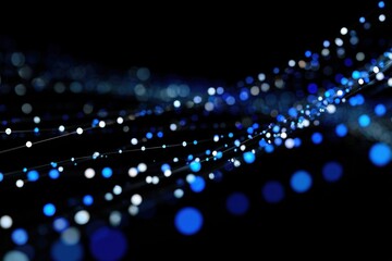Abstract Network of Blue and White Light Dots on Black Background.