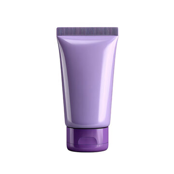 Shiny purple cosmetic tube with ribbed cap isolated on transparent background