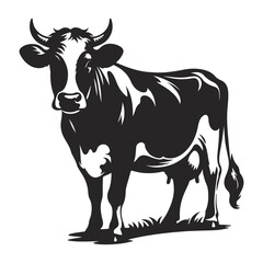 Cow black silhouette vector isolated on white background, ai generated	
