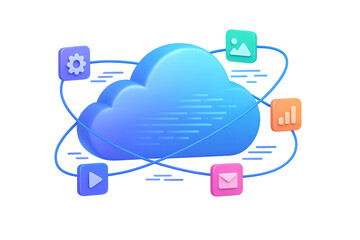 Cloud computing concept with interconnected icons and symbols Isolyate on transparent background