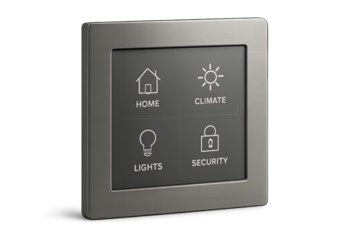 Smart home control panel with climate, lights, and security options Isolyate on transparent background