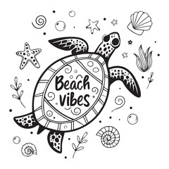 Turtle Summer Sea Beach Vector Art Design illustration 