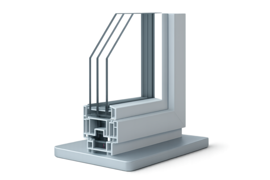 Aluminum window frame cross-section in modern design Isolyate on transparent background