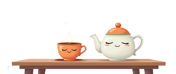 Calm and Serene Teapot and Coffee Mug with Peaceful Faces