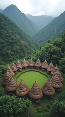 Wae Rebo Village Flores Island Indonesia Cone-Shaped Traditional Thatched Huts