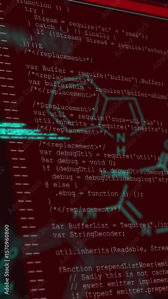 Poster animation of data processing on screens over red background