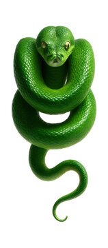 Green tree python with bright green scales and a slender, prehensile tail