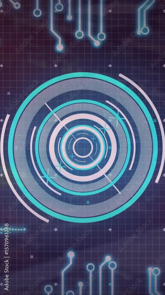 Poster circuit board and digital target animation over grid background