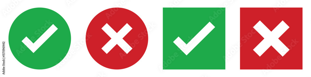 Poster check mark icon button set. check box icon with right and wrong buttons and yes or no checkmark icon