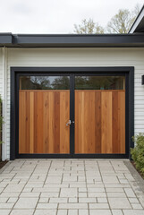 Timber Garage Gate with Black Steel Frame — Modern Wooden Garage Door with Steel Border