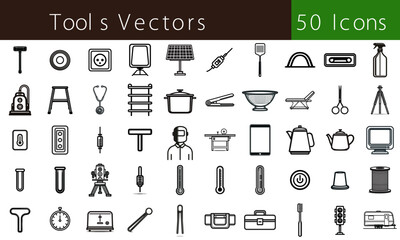 50 Vector Line Icons Set – Tools, Household, Industrial, UI Essentials
