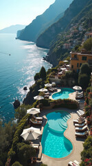 Sorrento Italy Top-Down View of Cliffside Terraces Overlooking Sparkling Mediterranean Sea
