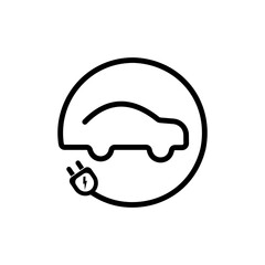 Simple outline of an electric vehicle with a charging plug, emphasizing eco-friendly transport.