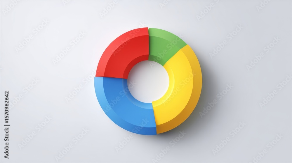 Poster colorful pie chart on a plain white background, segmented in bold colors with a shadow effect for a 