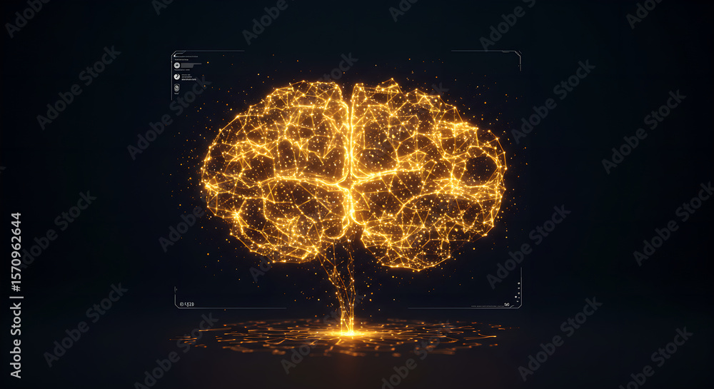 Poster digital glowing brain model with intricate connections. concept of artificial intelligence, machine 