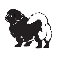 Adorable Pekingese canine digital black silhouette, showcasing its distinctive and regal form - Pekingese silhouette - Pekingese Vector - Silhouette of Pekingese - dog vector

