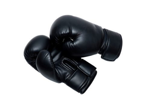 Pair of Black Boxing Gloves Isolated on a Black Background, Close-up of Two Professional Boxing Gloves in High Resolution