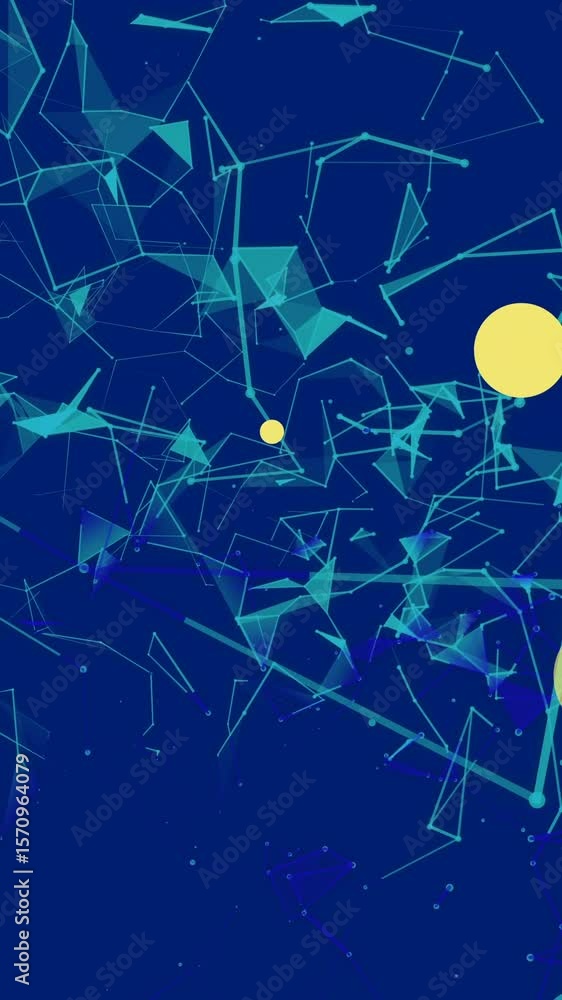 Poster animation of dots moving over black background with shapes