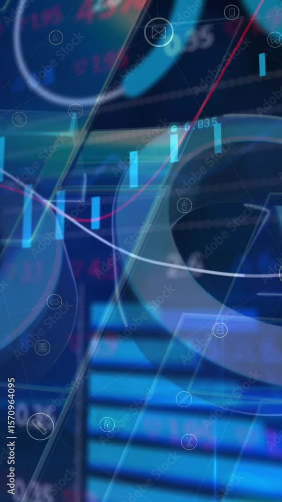 Poster animation of data processing over blue background