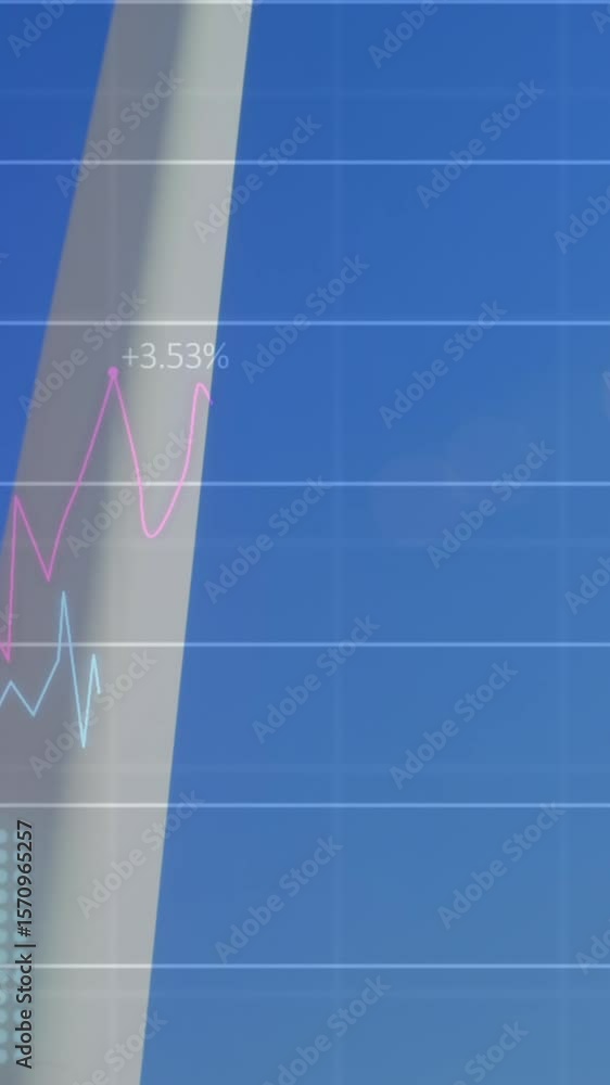 Poster animation of statistics and data processing on grey background