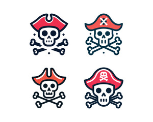 Vector set of modern flat style pirate skull icons with crossed