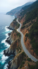 Big Sur California Winding Coastal Roads Perched on Cliffs Overlooking Rugged Ocean