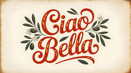 Obraz premium Ciao Bella – Olive Twig Design on Vintage Paper (16:9 Unique Format)