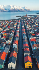 Reykjavik Iceland Colorful Rooftops and Symmetrical City Layout from Above