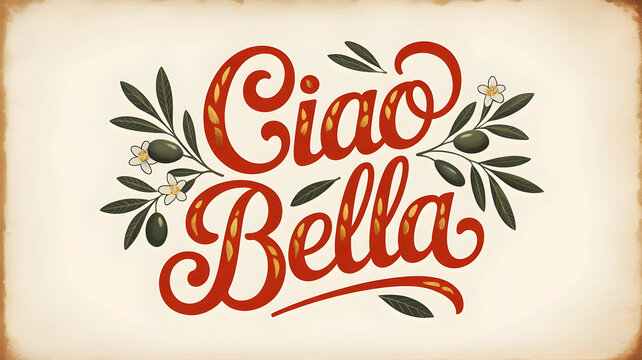 Ciao Bella &ndash; Olive Twig Design on Vintage Paper (16:9 Unique Format)