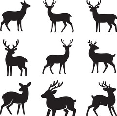 Deer Silhouette Vector Set of Buck and Doe Icons