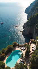 Sorrento Italy Top-Down View of Cliffside Terraces Overlooking Sparkling Mediterranean Sea