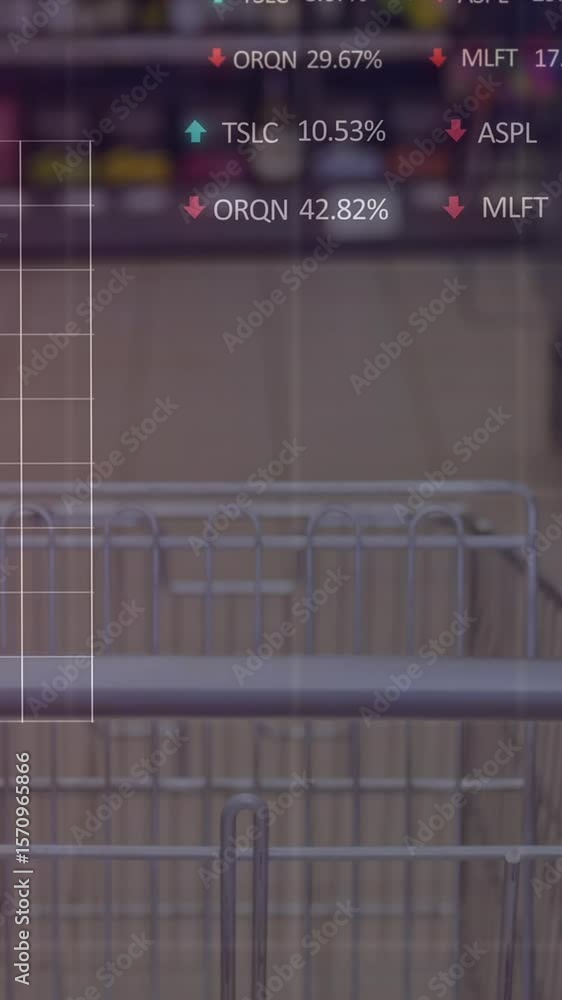 Poster animation of financial data processing over shopping cart
