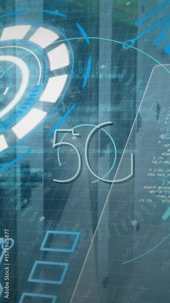 Poster animation of statistics and data processing on grey background