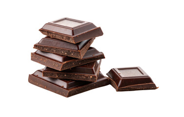 Stack of dark chocolate squares isolated on transparent background