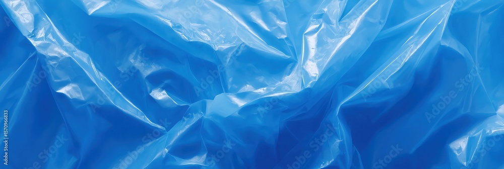Poster crinkled blue plastic texture with shiny surface and abstract patterns