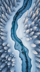 Lapland Finland Snow-Covered Forests with Frozen Rivers Weaving Through the Landscape
