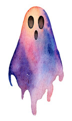 Colorful abstract ghost illustration created with watercolor technique on textured paper