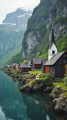Undredal Norway Tiny Wooden Houses Nestled Between Steep Fjord Walls