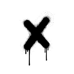 A black spray paint x with drips on a plain white background art