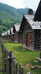 Ukraine Yavoriv Region Carpathian Mountains Traditional Hutsul Village Wooden Huts